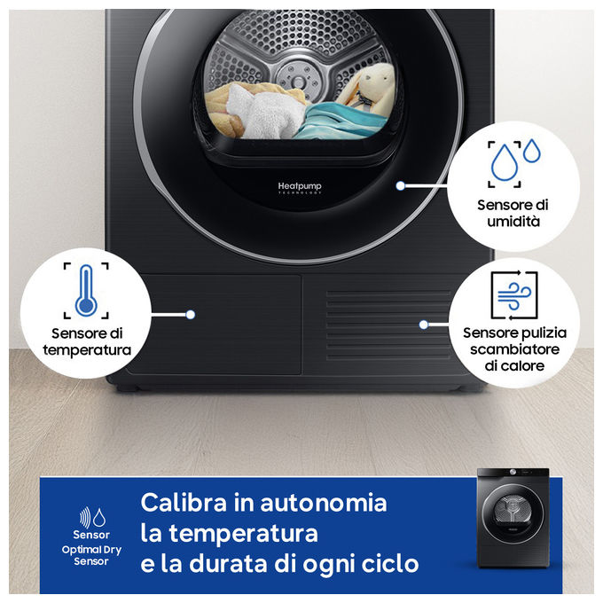Samsung DV90DG6845LB Series 6 Asciugatrice Pompa di Calore 9 Kg Classe A Wi-Fi SmartThings Super Speed (85x60x60 cm) colore Nero