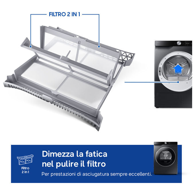 Samsung DV90DG6845LB Series 6 Asciugatrice Pompa di Calore 9 Kg Classe A Wi-Fi SmartThings Super Speed (85x60x60 cm) colore Nero