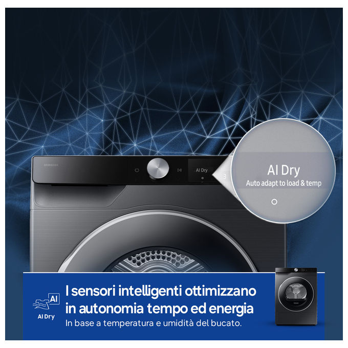 Samsung DV90DG6845LB Series 6 Asciugatrice Pompa di Calore 9 Kg Classe A Wi-Fi SmartThings Super Speed (85x60x60 cm) colore Nero