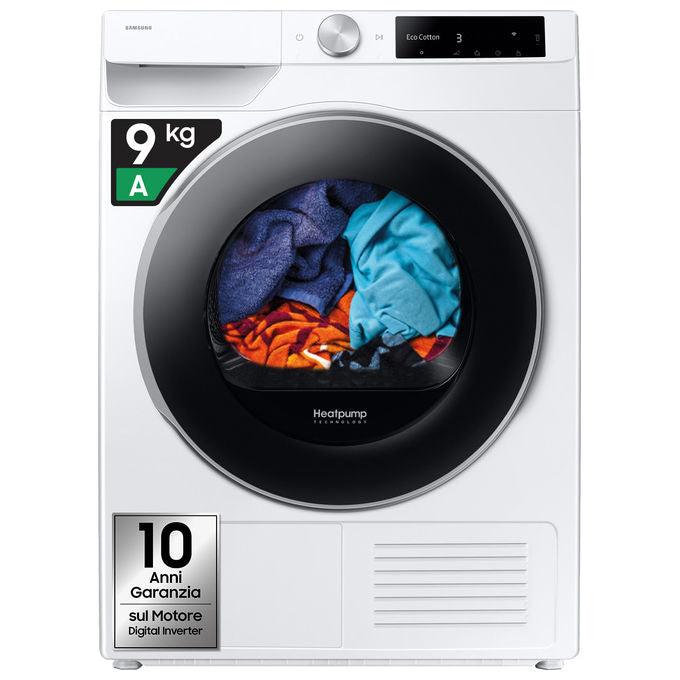 Samsung DV90DG6845LE Series 6 Asciugatrice Pompa di Calore 9 Kg Classe A WiFi OptimalDry AI Dry+ (85x60x60 cm) colore Bianco