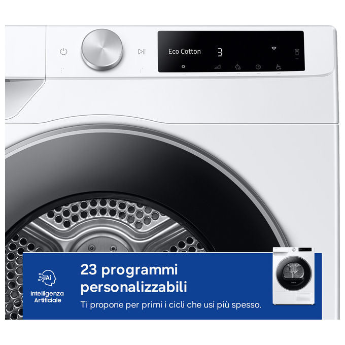 Samsung DV90DG6845LE Series 6 Asciugatrice Pompa di Calore 9 Kg Classe A WiFi OptimalDry AI Dry+ (85x60x60 cm) colore Bianco