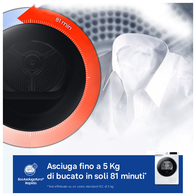 Samsung DV90DG6845LE Series 6 Asciugatrice Pompa di Calore 9 Kg Classe A WiFi OptimalDry AI Dry+ (85x60x60 cm) colore Bianco