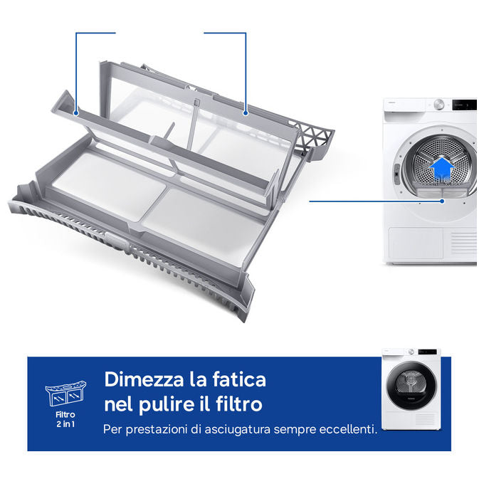 Samsung DV90DG6845LE Series 6 Asciugatrice Pompa di Calore 9 Kg Classe A WiFi OptimalDry AI Dry+ (85x60x60 cm) colore Bianco