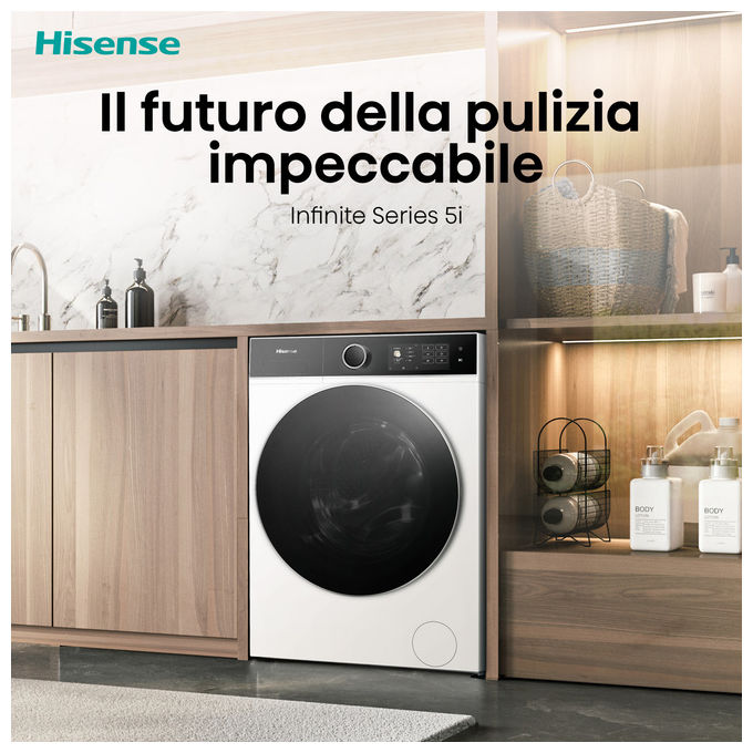 Hisense WD5I8043BWF Lavasciuga Frontale 8-5 Kg 1400 rpm Classe A-D WiFi Vapore (84.5x59.5x47 cm) colore Bianco