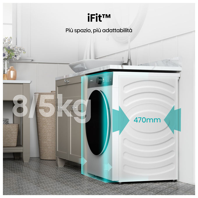 Hisense WD5I8043BWF Lavasciuga Frontale 8-5 Kg 1400 rpm Classe A-D WiFi Vapore (84.5x59.5x47 cm) colore Bianco