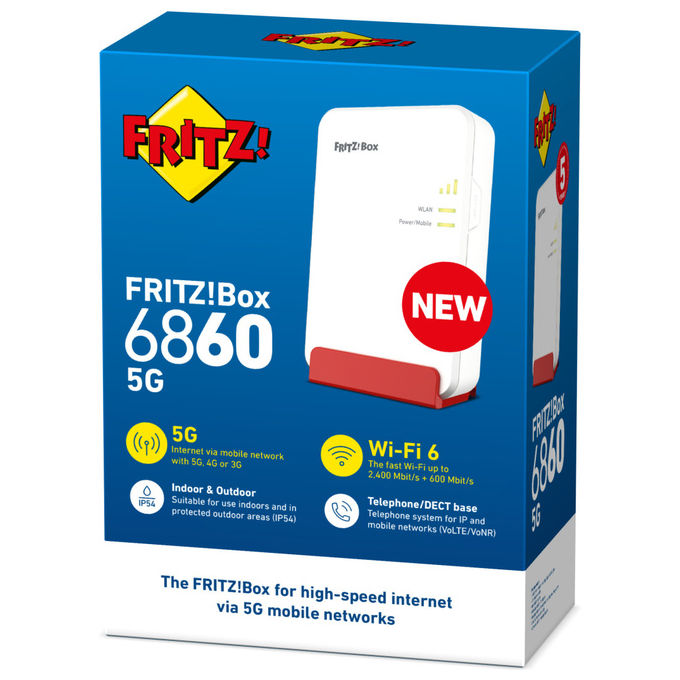 FRITZ! 20003071 FRITZ!Box 6860 5G Edition International Router Wireless Dual-band Wi-Fi 6 3000 Mbit-s Gigabit Ethernet NanoSIM PoE