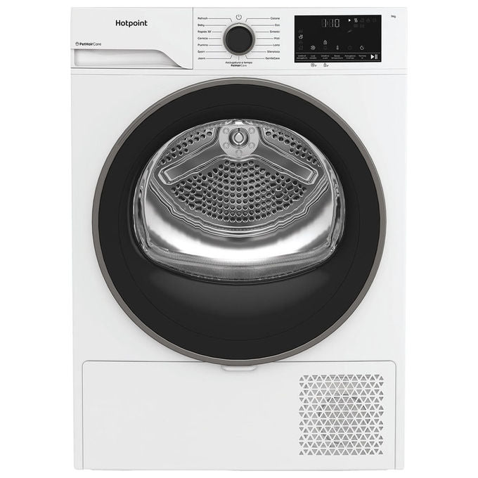 Hotpoint HPTS 74D BS IT Délica Asciugatrice Pompa di Calore Slim 7 Kg Classe C Motore Inverter BPM EasyIron PetHair Care (85x60x55 cm) colore Bianco