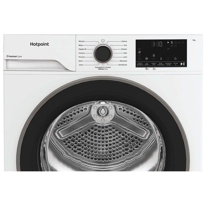 Hotpoint HPTS 74D BS IT Délica Asciugatrice Pompa di Calore Slim 7 Kg Classe C Motore Inverter BPM EasyIron PetHair Care (85x60x55 cm) colore Bianco