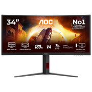 AOC CU34G4 Monitor PC Curvo 34'' WQHD 3440x1440 Fast VA 180Hz 1ms HDR10 AMD FreeSync Premium colore Nero Rosso