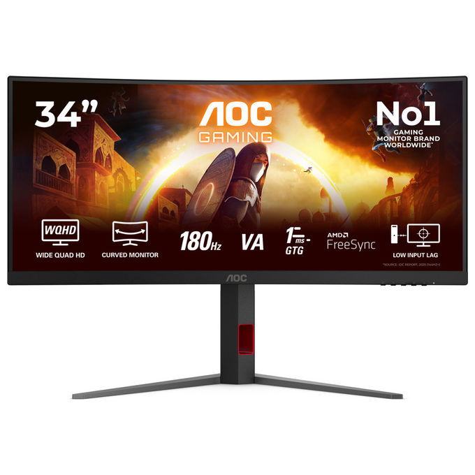 AOC CU34G4 Monitor PC Curvo 34'' WQHD 3440x1440 Fast VA 180Hz 1ms HDR10 AMD FreeSync Premium colore Nero Rosso