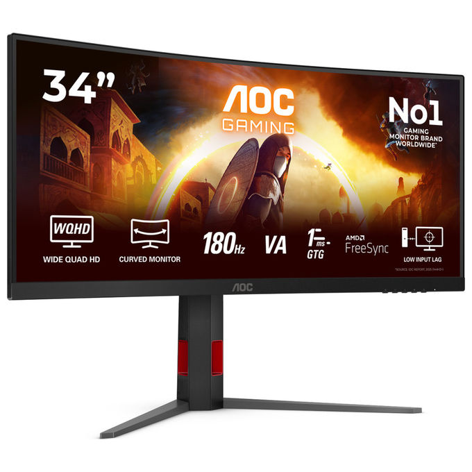 AOC CU34G4 Monitor PC Curvo 34'' WQHD 3440x1440 Fast VA 180Hz 1ms HDR10 AMD FreeSync Premium colore Nero Rosso