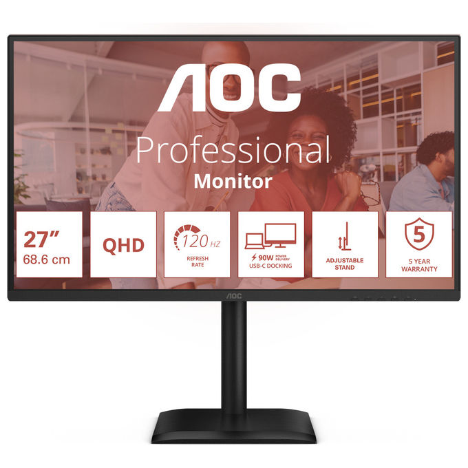 AOC Q27E4CV Monitor PC 27'' QHD IPS 120Hz USB-C 90W Power Delivery Hub USB Altoparlanti colore Nero
