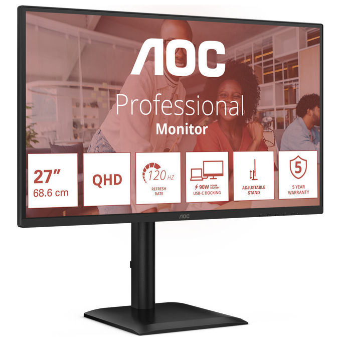 AOC Q27E4CV Monitor PC 27'' QHD IPS 120Hz USB-C 90W Power Delivery Hub USB Altoparlanti colore Nero