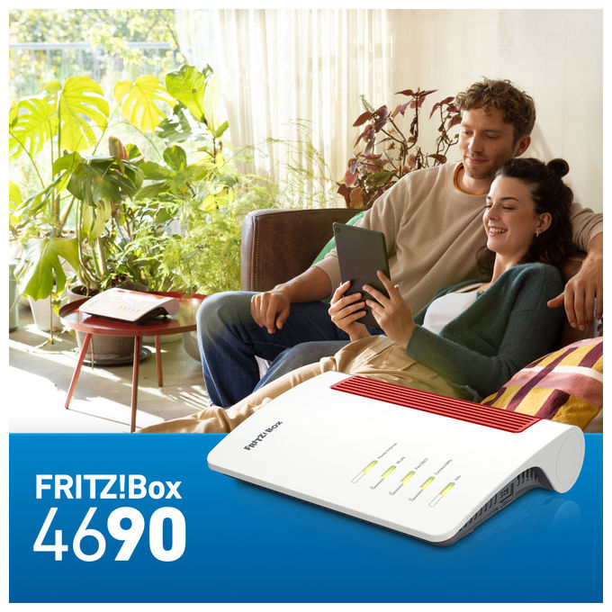 FRITZ! FRITZ!BOX 4690 EDITION INTERNATIONAL Router Wireless Wi-Fi 7 Tribanda Porta WAN 10 Gbit-s LAN Multi-Gigabit VoIP DECT Smart Home