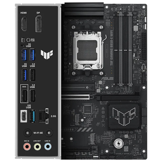 Asus TUF GAMING B850-E WIFI Scheda Madre ATX Socket AM5 DDR5 256GB PCIe 5.0 Wi-Fi 6E Bluetooth 5.3 LAN 2.5Gb USB-C 20Gbps Aura Sync colore Multicolore