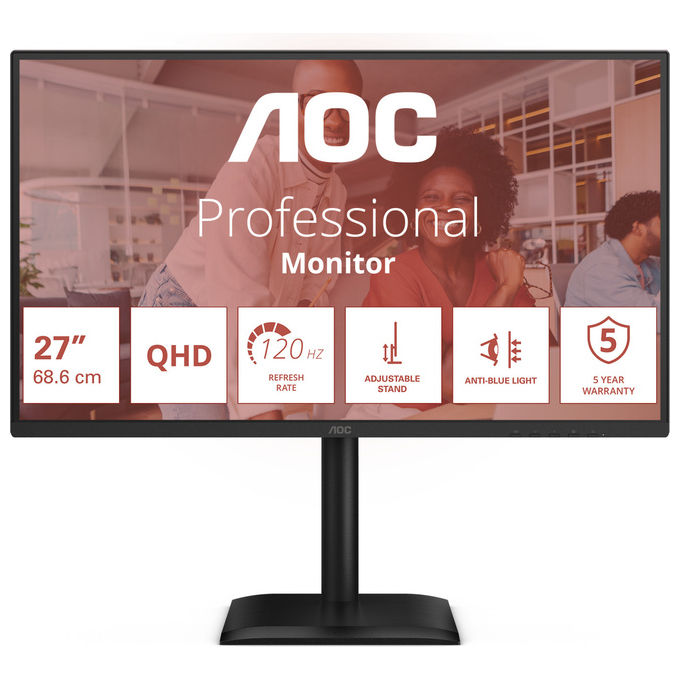 AOC Q27E4U Monitor PC 27'' QHD 2560x1440 IPS 120Hz 4ms Adaptive Sync Hub USB Altoparlanti colore Nero