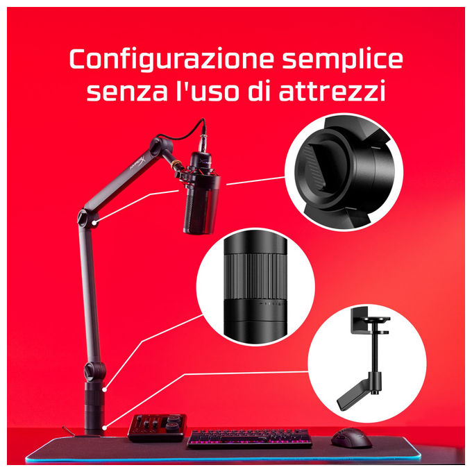 HyperX 872V1AA QuadCast 2 Microfono da Tavolo USB 24bit 96kHz 4 Pattern Polari RGB colore Nero