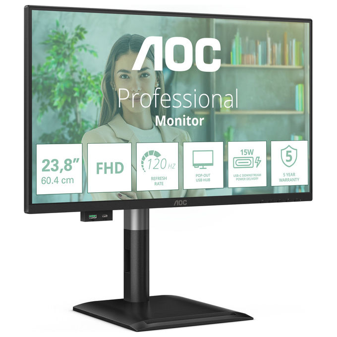 AOC 24P4U Monitor PC 23.8'' Full HD IPS 120Hz 4ms AMD FreeSync Hub USB 3.2 Altoparlanti colore Nero
