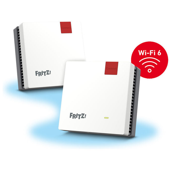 Fritz! 20003126 Mesh Set 1600 2-Pack Range Extender Wi-Fi 6 Dual-band 2.4 GHz 5 GHz 3000 Mbit-s WPA3 colore Bianco Rosso