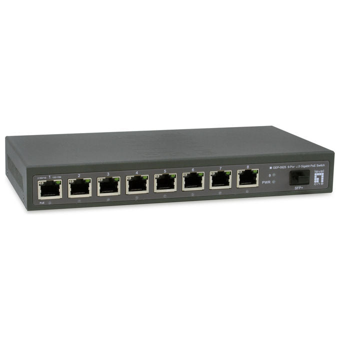 LevelOne GEP-0925 Switch Non Gestito 8 Porte 2.5G PoE+ 1 Slot SFP+ 10G Budget PoE 120W colore Nero