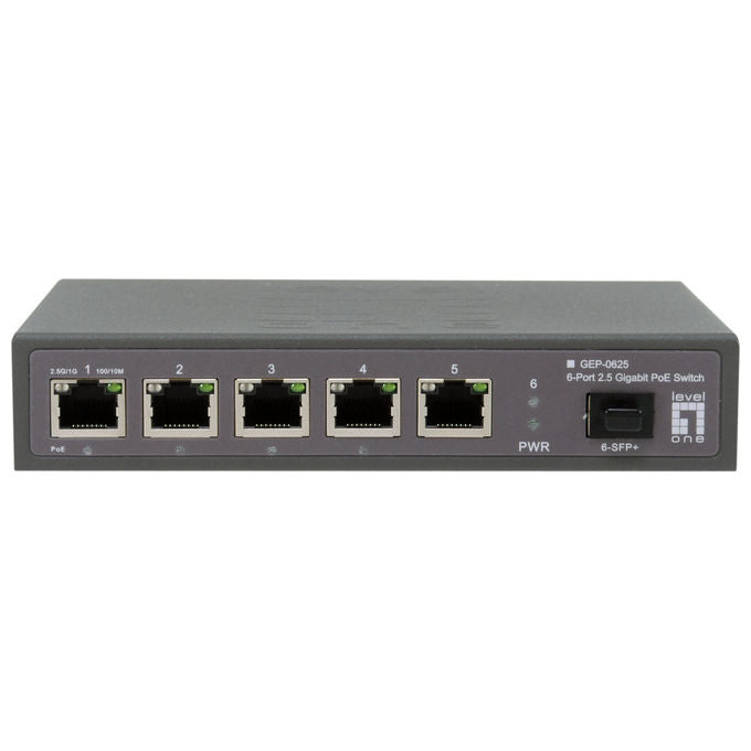 LevelOne GEP-0625 Switch Non Gestito 5 Porte 2.5G Ethernet 4 Porte PoE+ 1 Slot SFP+ 10G 35 Gbps Fanless colore Nero