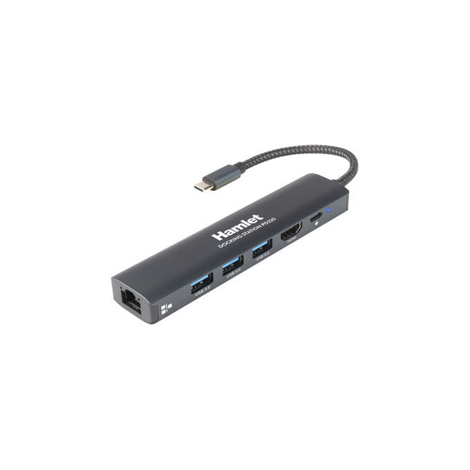 Hamlet HDKC-PD220 Docking Station USB-C Power Delivery 100W HDMI 4K 3840x2160 3xUSB-A Gigabit Ethernet colore Alluminio