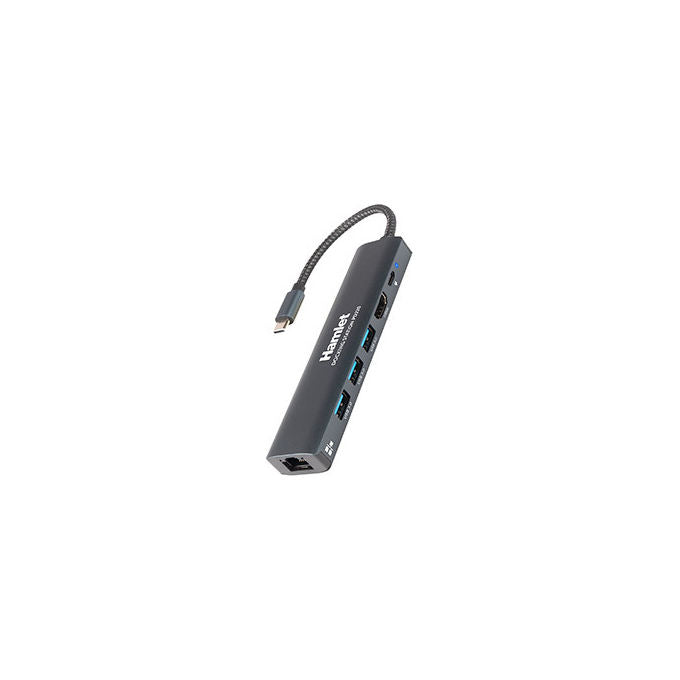 Hamlet HDKC-PD220 Docking Station USB-C Power Delivery 100W HDMI 4K 3840x2160 3xUSB-A Gigabit Ethernet colore Alluminio