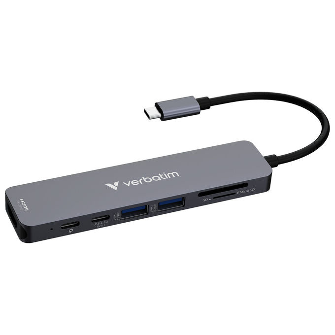 Verbatim 32158 Hub USB-C 7 Porte USB 3.2 Gen 1 HDMI 4K lettore schede SD microSD Power Delivery 100W colore Grigio