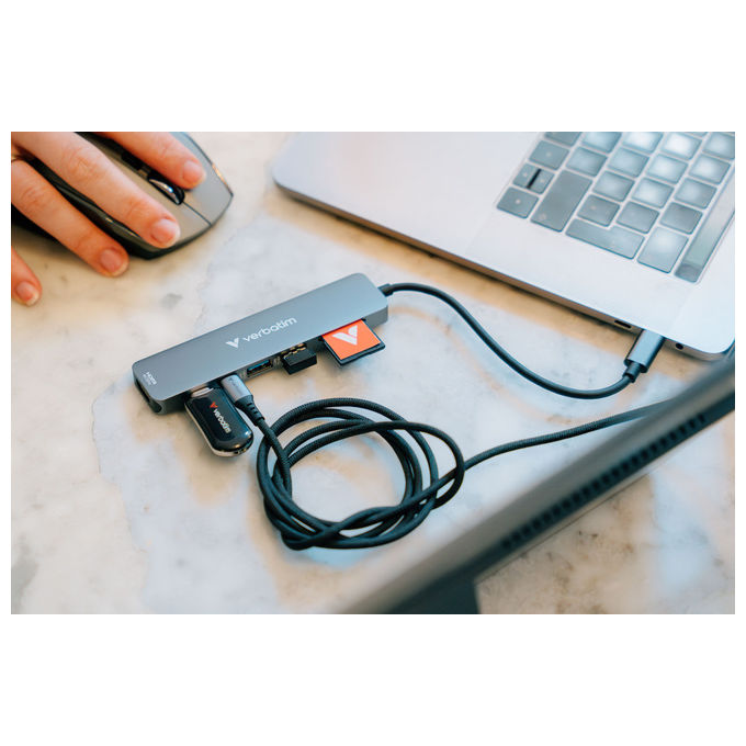 Verbatim 32158 Hub USB-C 7 Porte USB 3.2 Gen 1 HDMI 4K lettore schede SD microSD Power Delivery 100W colore Grigio