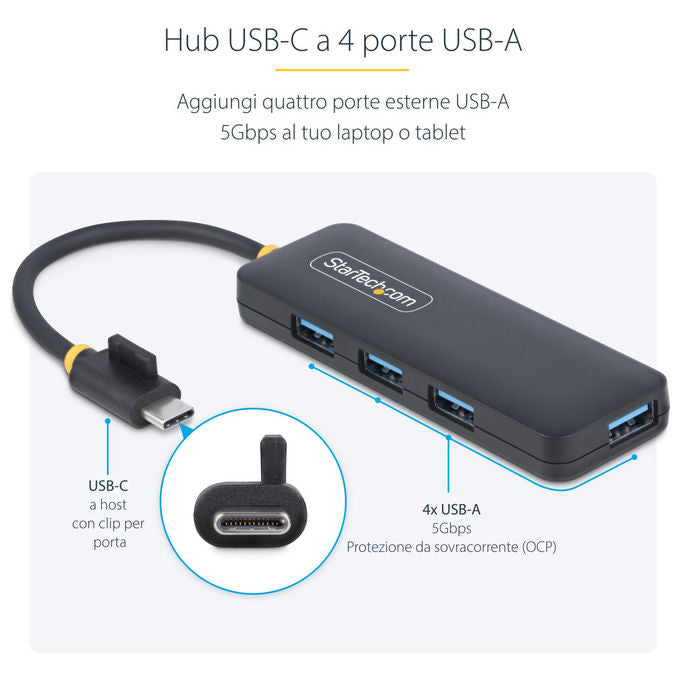 StarTech.com H5C4A-USB-HUB Hub USB-C 4 Porte USB 3.0 5 Gbps Bus Powered PlugandPlay protezione sovracorrente colore Nero