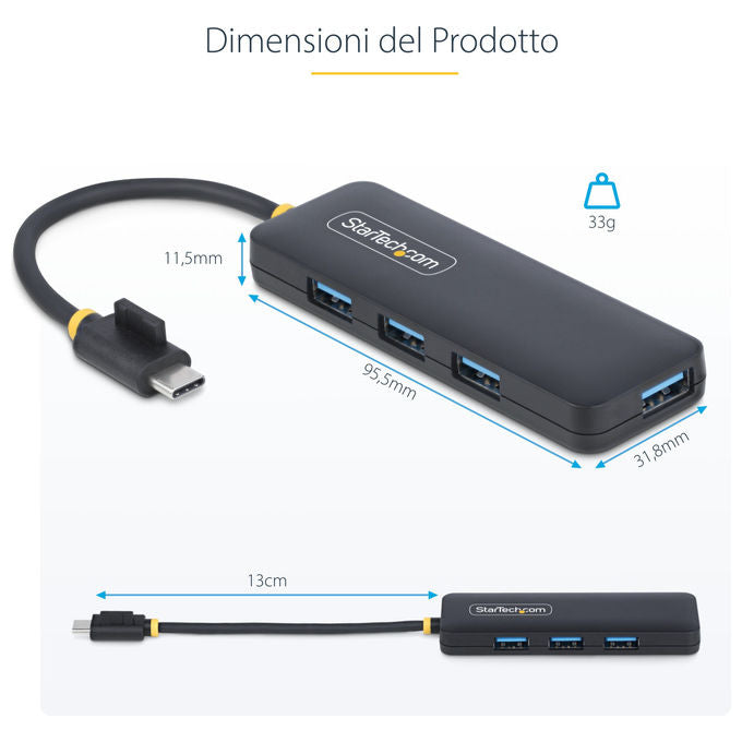 StarTech.com H5C4A-USB-HUB Hub USB-C 4 Porte USB 3.0 5 Gbps Bus Powered PlugandPlay protezione sovracorrente colore Nero