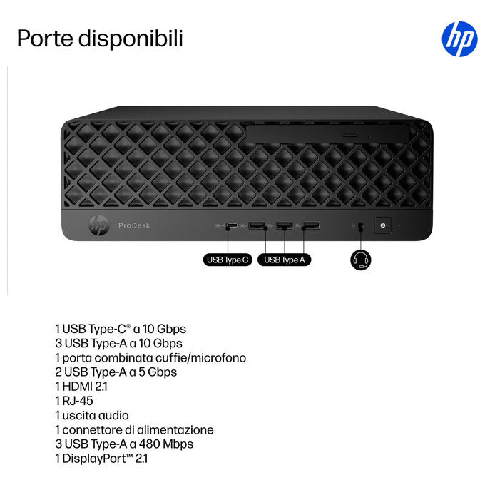 HP CK2H3ET ProDesk 4 SFF G1i PC Desktop AI Intel Core Ultra 7 265 16 GB DDR5 1 TB SSD NVMe Windows 11 Pro colore Nero
