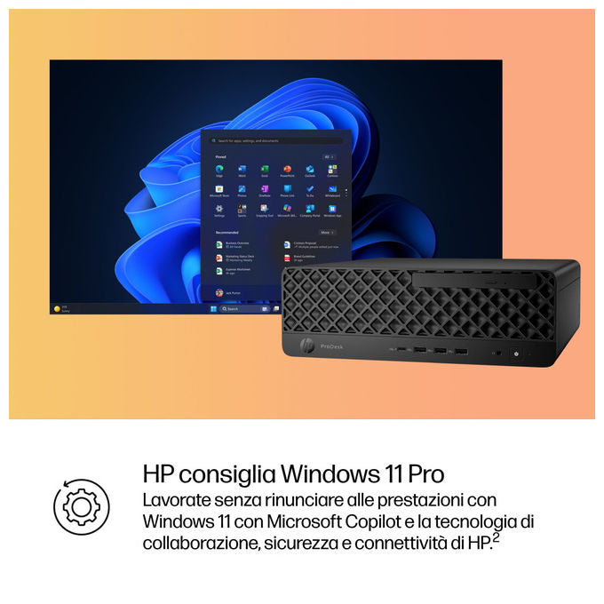 HP CK2H3ET ProDesk 4 SFF G1i PC Desktop AI Intel Core Ultra 7 265 16 GB DDR5 1 TB SSD NVMe Windows 11 Pro colore Nero