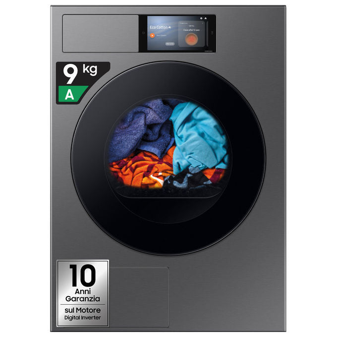 Samsung DV90F09F4SU3 Serie 9 Asciugatrice Pompa di Calore 9 Kg Classe A WiFi OptimalDry AI Energy (85x60x60 cm) colore Grafite