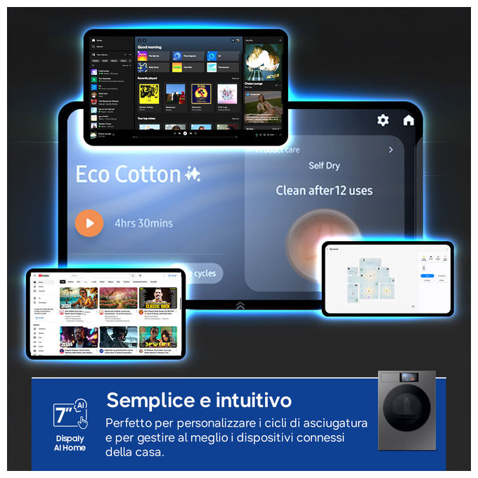 Samsung DV90F09F4SU3 Serie 9 Asciugatrice Pompa di Calore 9 Kg Classe A WiFi OptimalDry AI Energy (85x60x60 cm) colore Grafite