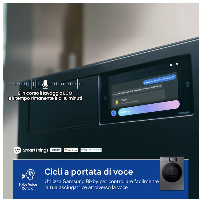 Samsung DV90F09F4SU3 Serie 9 Asciugatrice Pompa di Calore 9 Kg Classe A WiFi OptimalDry AI Energy (85x60x60 cm) colore Grafite
