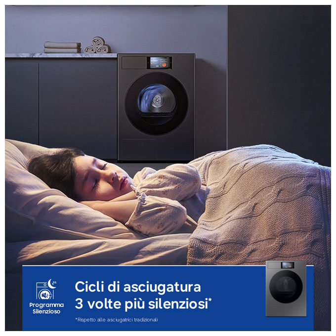 Samsung DV90F09F4SU3 Serie 9 Asciugatrice Pompa di Calore 9 Kg Classe A WiFi OptimalDry AI Energy (85x60x60 cm) colore Grafite