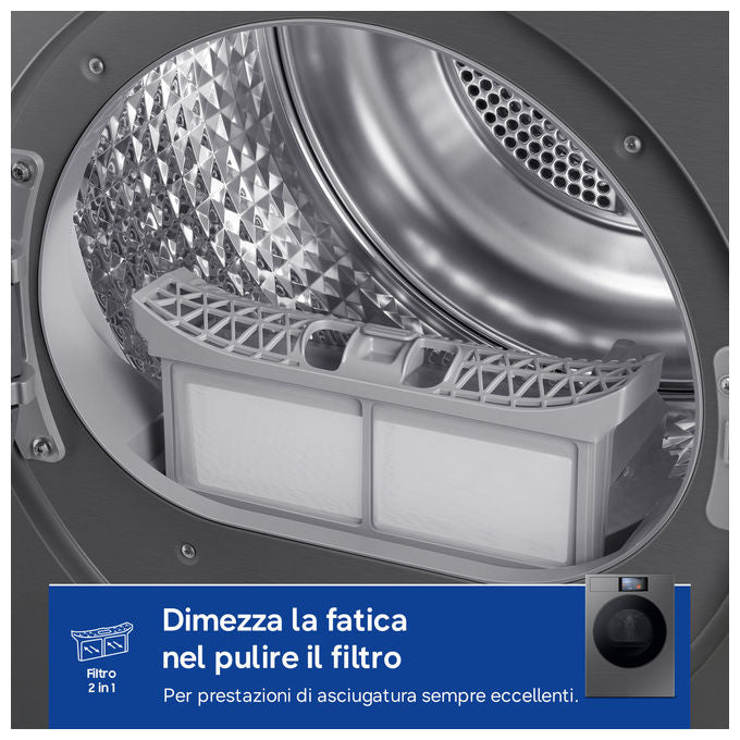 Samsung DV90F09F4SU3 Serie 9 Asciugatrice Pompa di Calore 9 Kg Classe A WiFi OptimalDry AI Energy (85x60x60 cm) colore Grafite