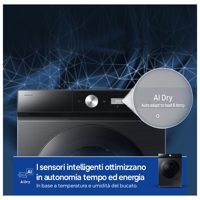 Samsung DV90DB8845GB Serie 8 Asciugatrice Pompa di Calore 9 Kg Classe A Wi-Fi AI Control QuickDrive (85x60x60 cm) colore Nero
