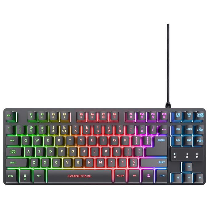 Trust 25887 GXT 833 Thado Tastiera Gaming TKL USB 87 Tasti Retroilluminazione LED Multicolore Anti-ghosting Layout Italiano colore Nero