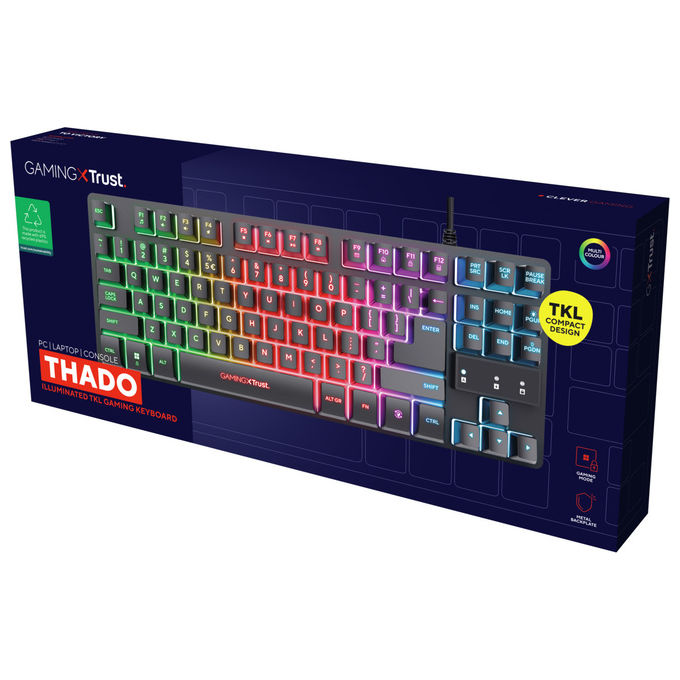 Trust 25887 GXT 833 Thado Tastiera Gaming TKL USB 87 Tasti Retroilluminazione LED Multicolore Anti-ghosting Layout Italiano colore Nero