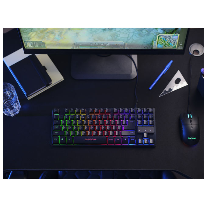 Trust 25887 GXT 833 Thado Tastiera Gaming TKL USB 87 Tasti Retroilluminazione LED Multicolore Anti-ghosting Layout Italiano colore Nero