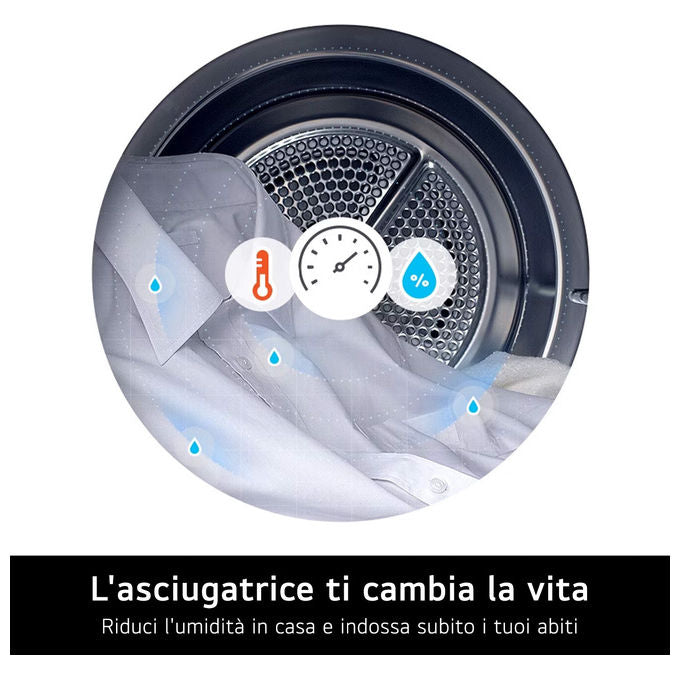 LG RNA1008NWK Asciugatrice Pompa di Calore 8 Kg Classe D 8 Programmi Sensore Asciugatura (85x60x60 cm) colore Bianco