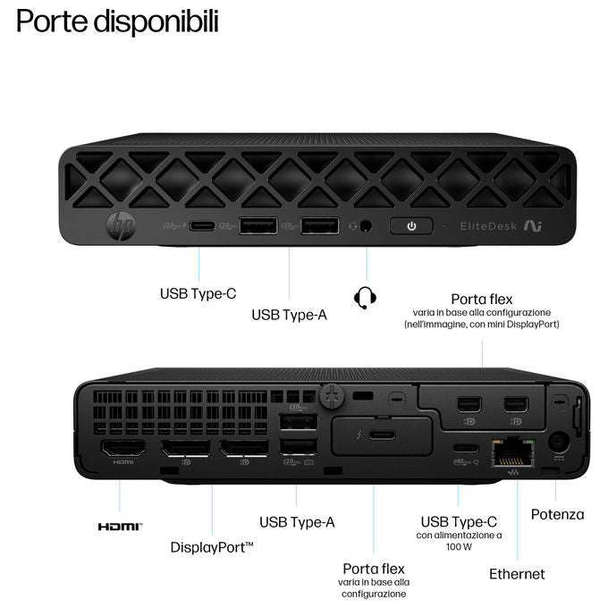 HP C61QPAT EliteDesk 8 Mini G1a Mini PC AMD Ryzen AI 7 350 32 GB DDR5 1 TB SSD NVMe Wi-Fi 7 Windows 11 Pro colore Nero