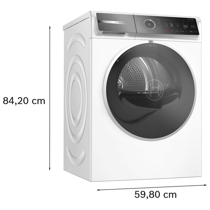 Bosch WRB247C0IT Serie 8 Asciugatrice Pompa di Calore 9 Kg Classe A Condensatore Autopulente Wi-Fi (84.2x59.8x67.5 cm) colore Bianco