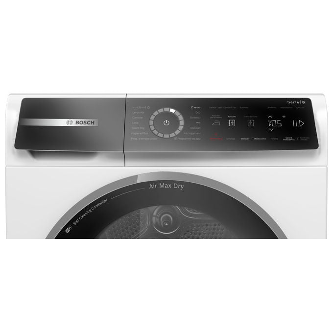 Bosch WRB247C0IT Serie 8 Asciugatrice Pompa di Calore 9 Kg Classe A Condensatore Autopulente Wi-Fi (84.2x59.8x67.5 cm) colore Bianco