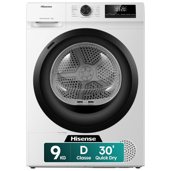 Hisense DHQE900UWDC Asciugatrice Pompa di Calore 9 Kg Classe D Inverter 15 Programmi 64 dB (85x60x59 cm) colore Bianco