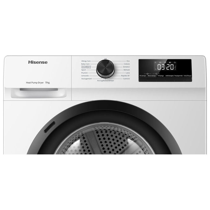 Hisense DHQE900UWDC Asciugatrice Pompa di Calore 9 Kg Classe D Inverter 15 Programmi 64 dB (85x60x59 cm) colore Bianco