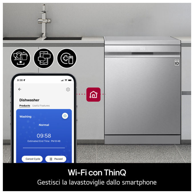 LG DF587HVS Serie 5 Lavastoviglie Libera Installazione 14 coperti Classe A QuadWash TrueSteam Wi-Fi 43 dB (85x60x60 cm) colore Grigio