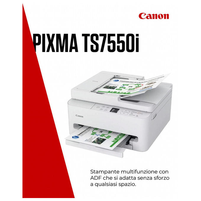 Canon PIXMA TS7550i Stampante Multifunzione Inkjet A4 1200x1200 DPI Wi-Fi Fronte Retro Automatico ADF Display OLED colore Bianco